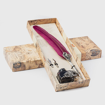 PIU27  Writing set with large dragon feather pen decorated with dragon and dragon ink