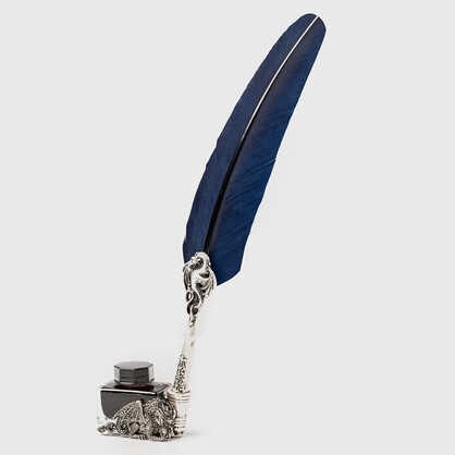 PIU27  Writing set with large dragon feather pen decorated with dragon and dragon ink