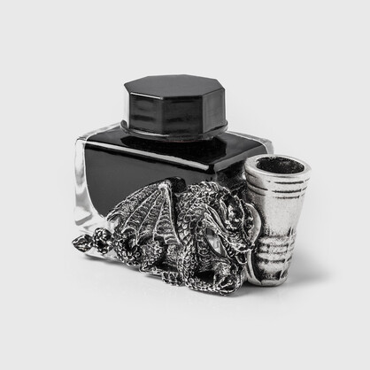 PIU27  Writing set with large dragon feather pen decorated with dragon and dragon ink