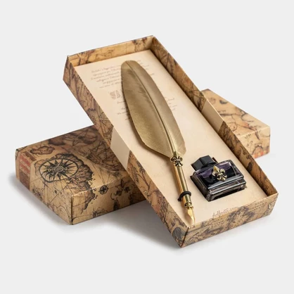 PIU85 – Antique gold quill lily writing set
