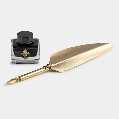 PIU85 – Antique gold quill lily writing set