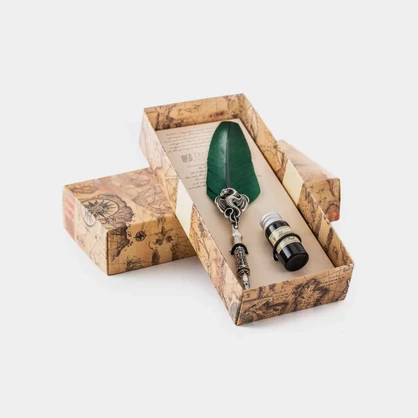 PIU66 Writing set with medium dragon feather pen decorated with dragon and black ink