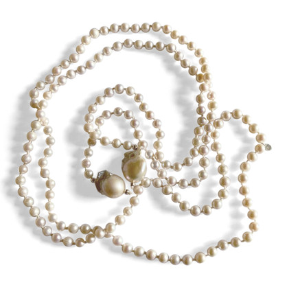 Silver Perle Long Pearl Necklace