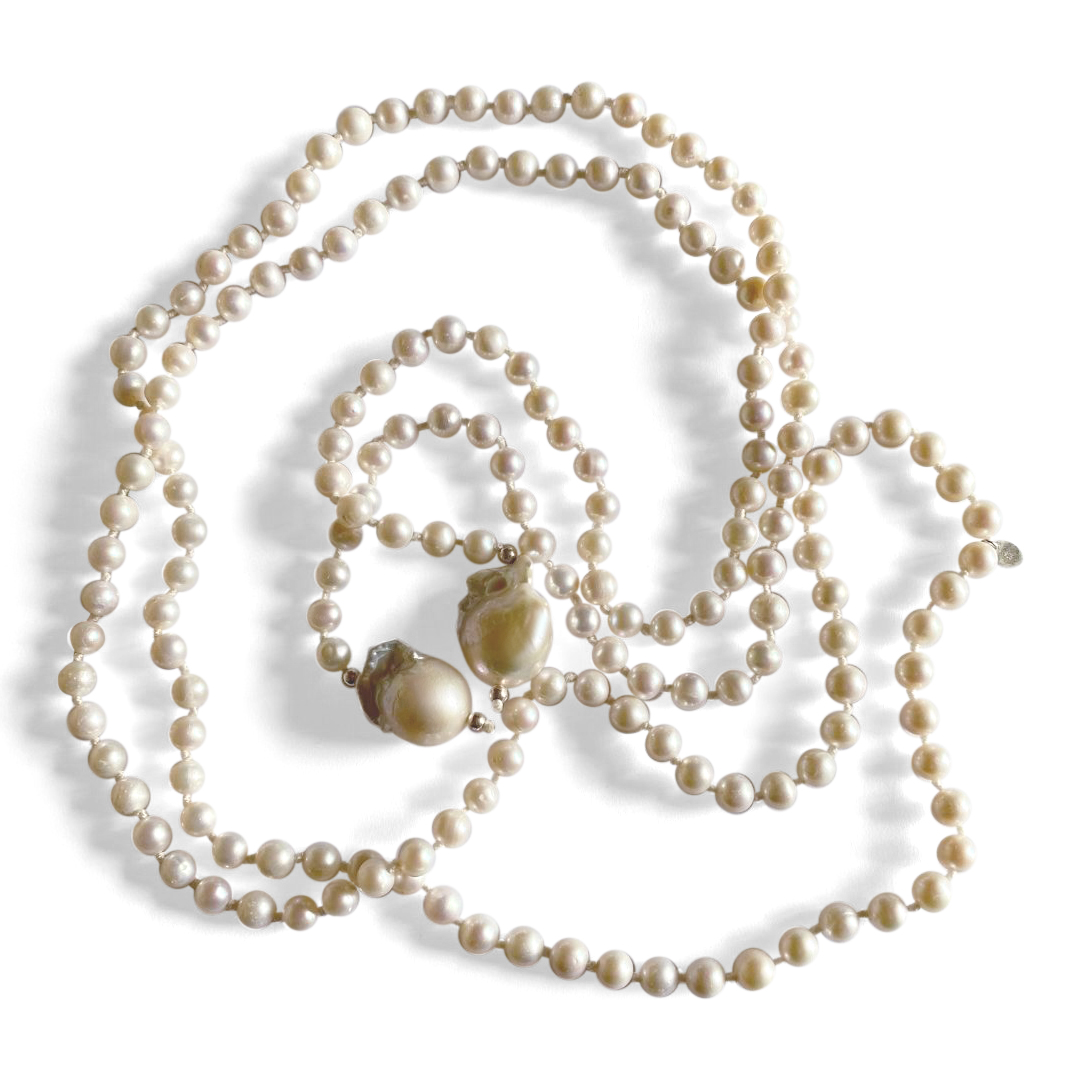 Silver Perle Long Pearl Necklace