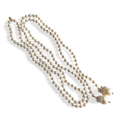 Silver Perle Long Pearl Necklace