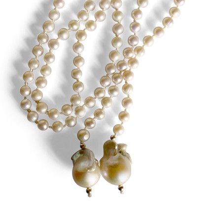 Silver Perle Long Pearl Necklace