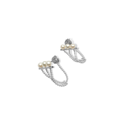 Silver Perle Petite Three Pearl Chain Studs