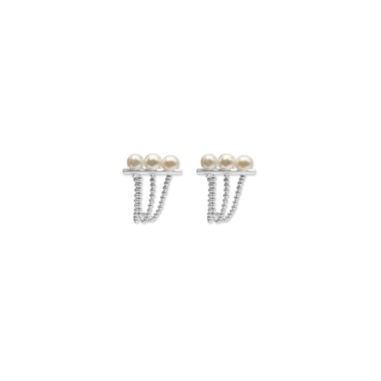 Silver Perle Petite Three Pearl Chain Studs