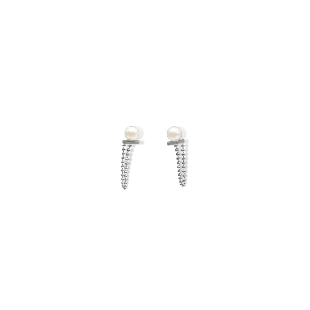Silver Perle Petite Pearl Chain Studs