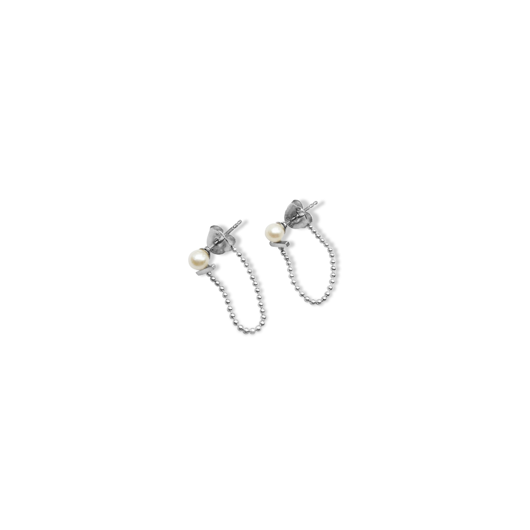 Silver Perle Petite Pearl Chain Studs