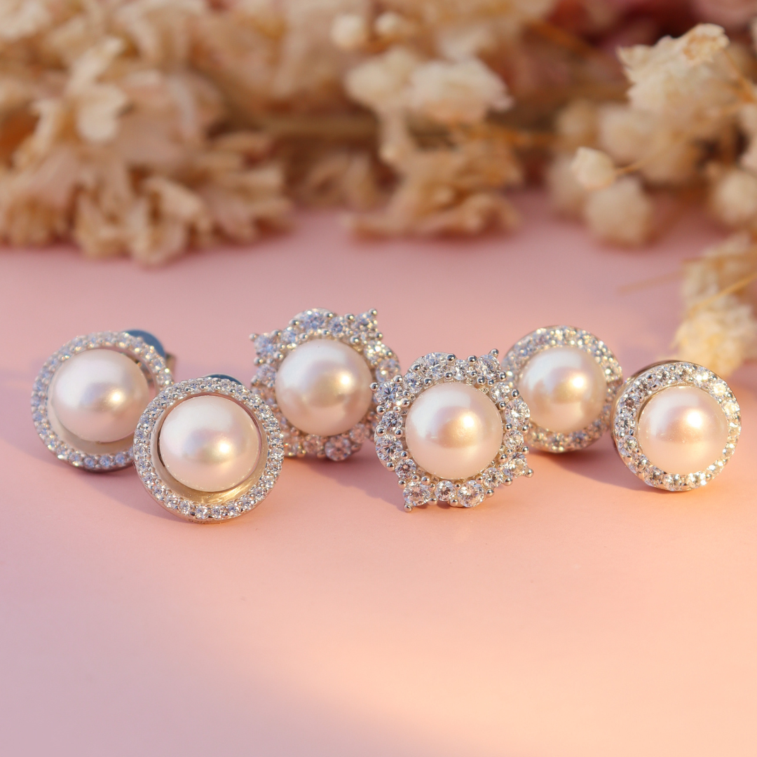 Silver Perle Small Button Pearl Earrings