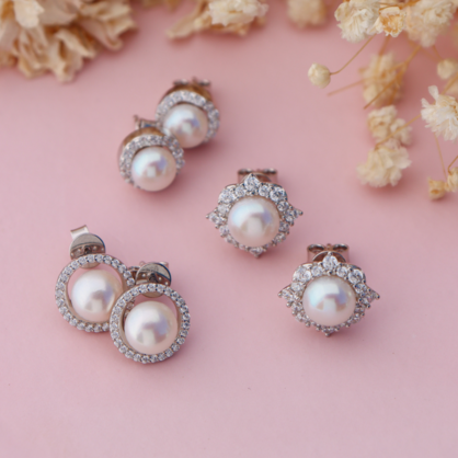 Silver Perle Small Button Pearl Earrings