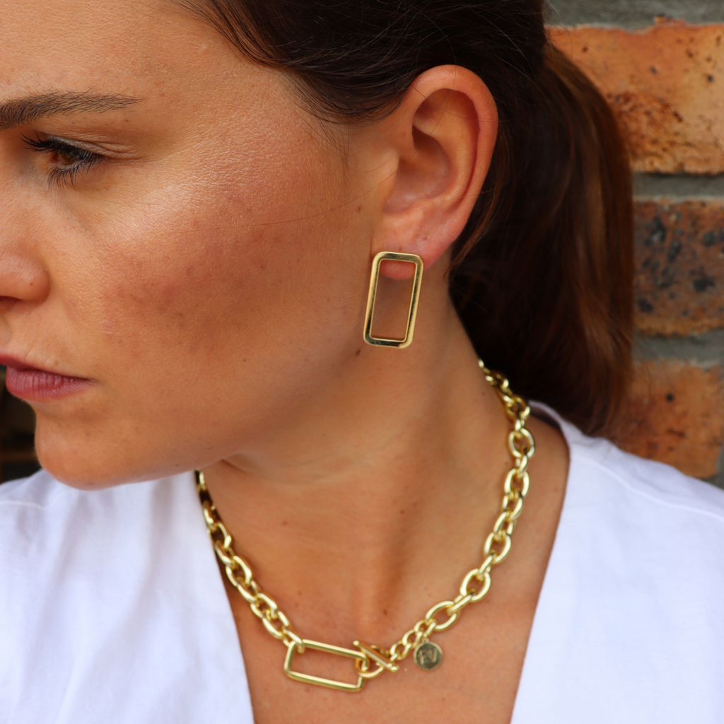 Steel Me Grande Yellow Gold Earrings