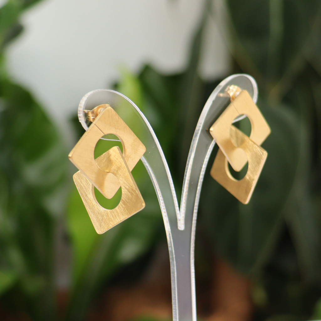 Carre Yellow Gold Stud Earrings