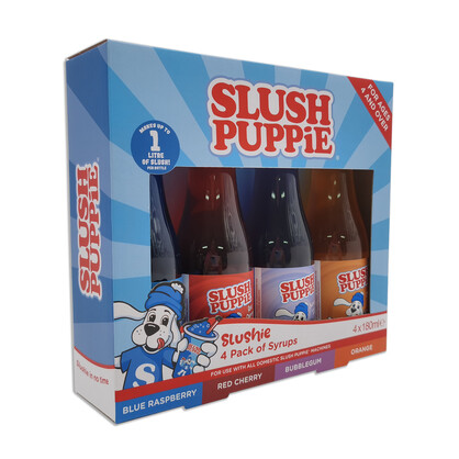 Slush Puppie - 4 Pack Syrup (Blue Raspberry, Cherry, Bubblegum, Orange 4x180mL)