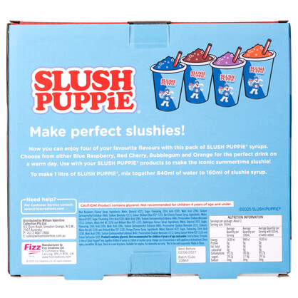 Slush Puppie - 4 Pack Syrup (Blue Raspberry, Cherry, Bubblegum, Orange 4x180mL)