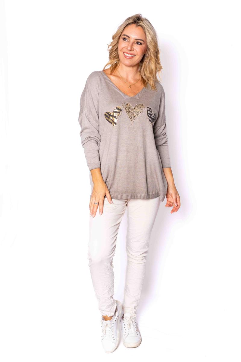 Wholesale Coure- Taupe- Thin modal knit with triple heart motif - The ...