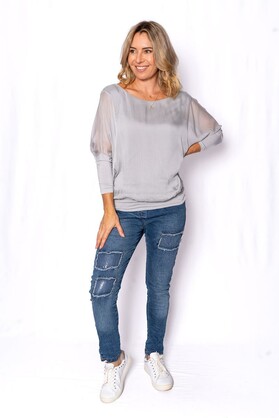 Constance- Silk batwing tunic with hem band - 3 Colours - Light Grey