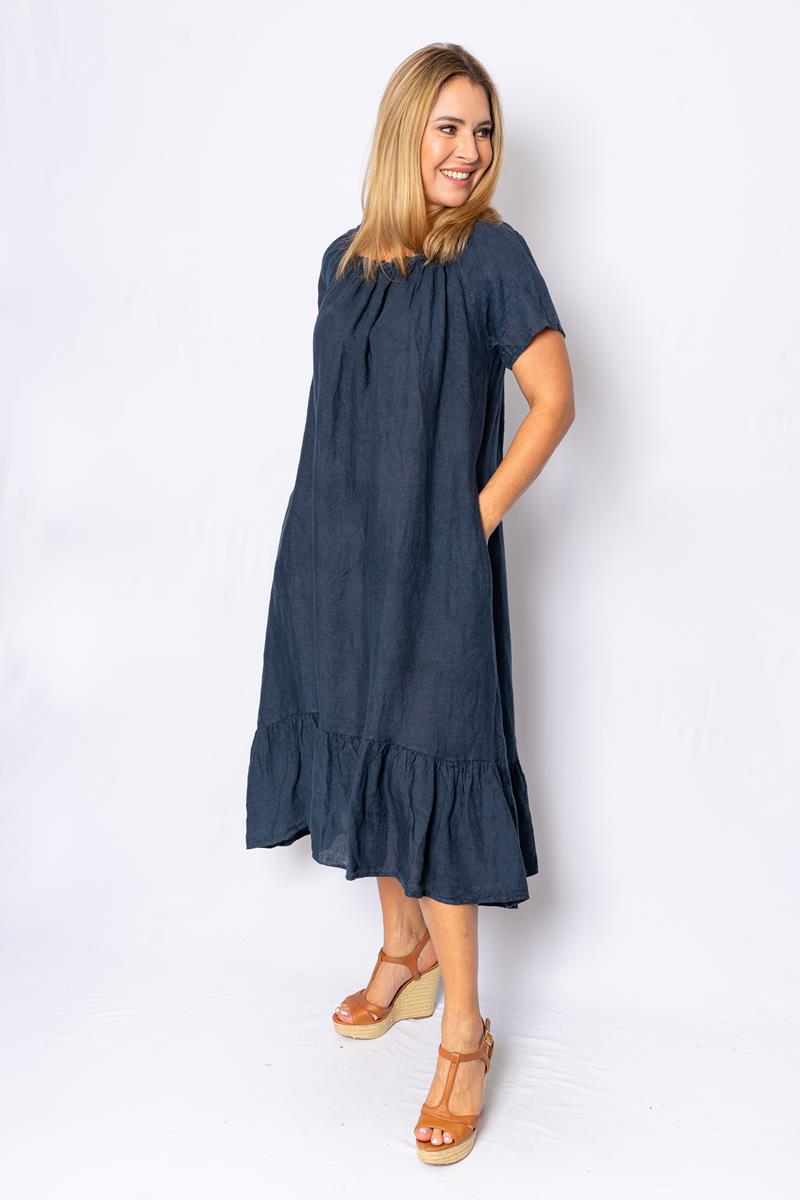 Lina- Linen midi dress - 5 Colours - Navy