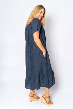 Lina- Linen midi dress - 5 Colours - Navy