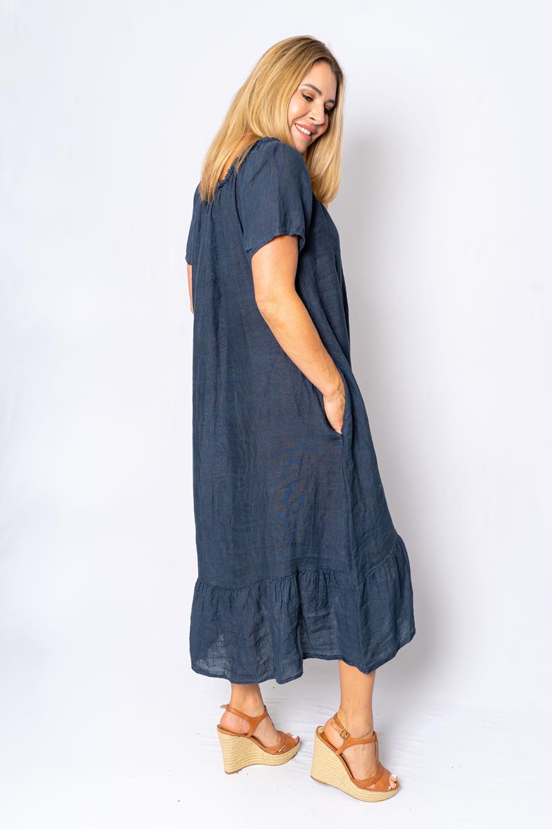 Lina- Linen midi dress - 5 Colours - Navy