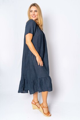 Lina- Linen midi dress - 5 Colours - Navy