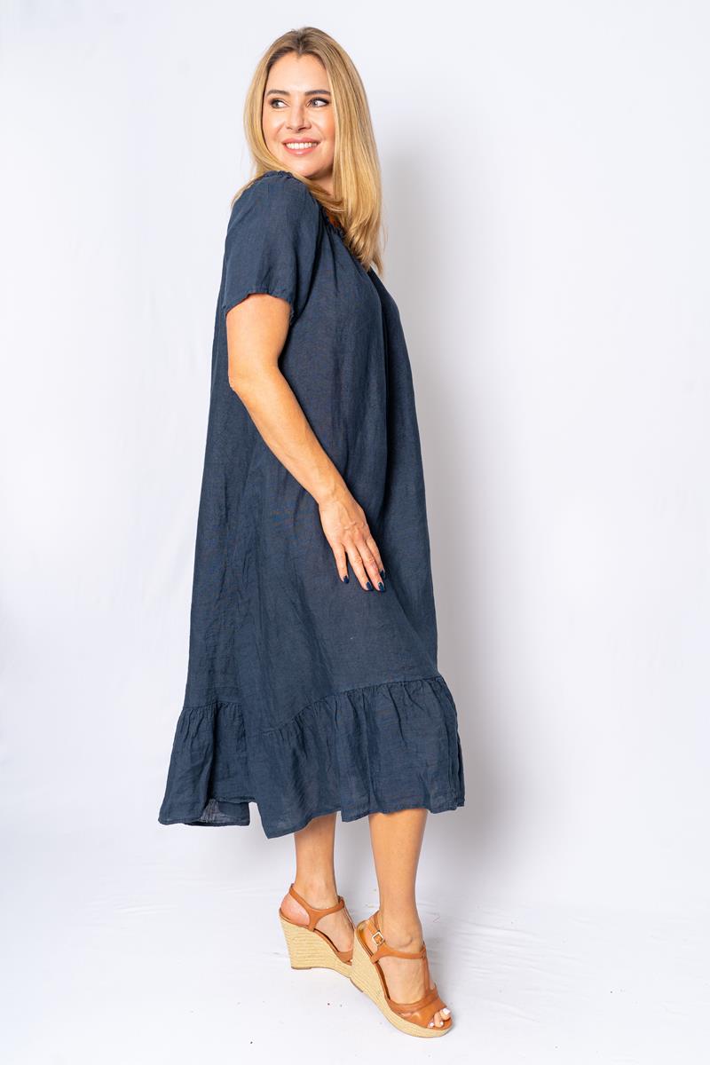 Lina- Linen midi dress - 5 Colours - Navy