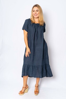 Lina- Linen midi dress - 5 Colours - Navy