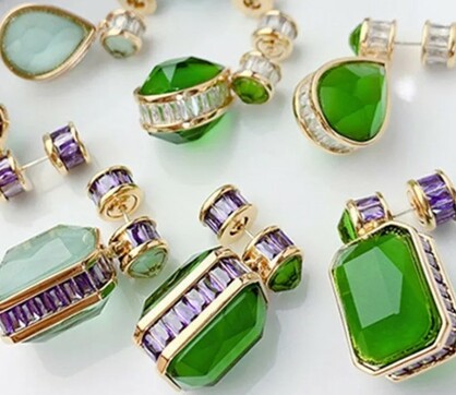 Bagette Side Drop Earrings – Light Green