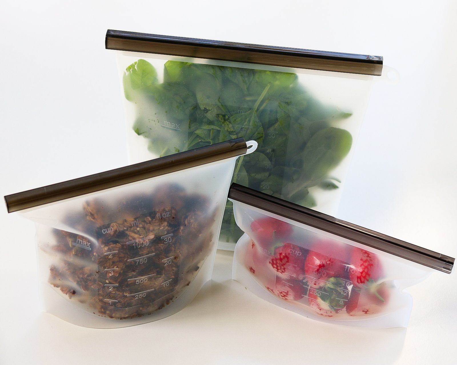 Large Reusable Food Grade Silicone Zip Lock Food Pouches - 1500mL - 21cms x 28cms