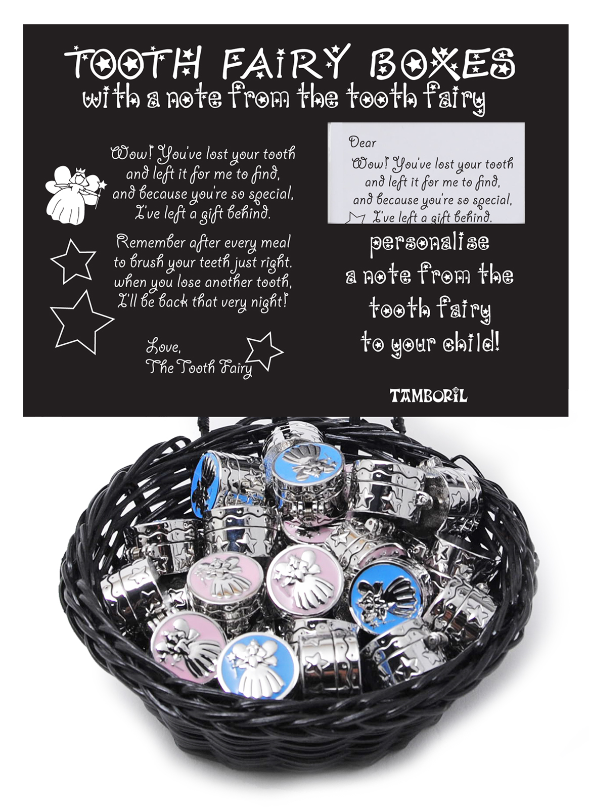 Basket Tooth Fairy Boxes 36pcs Assorted Pink and Blue