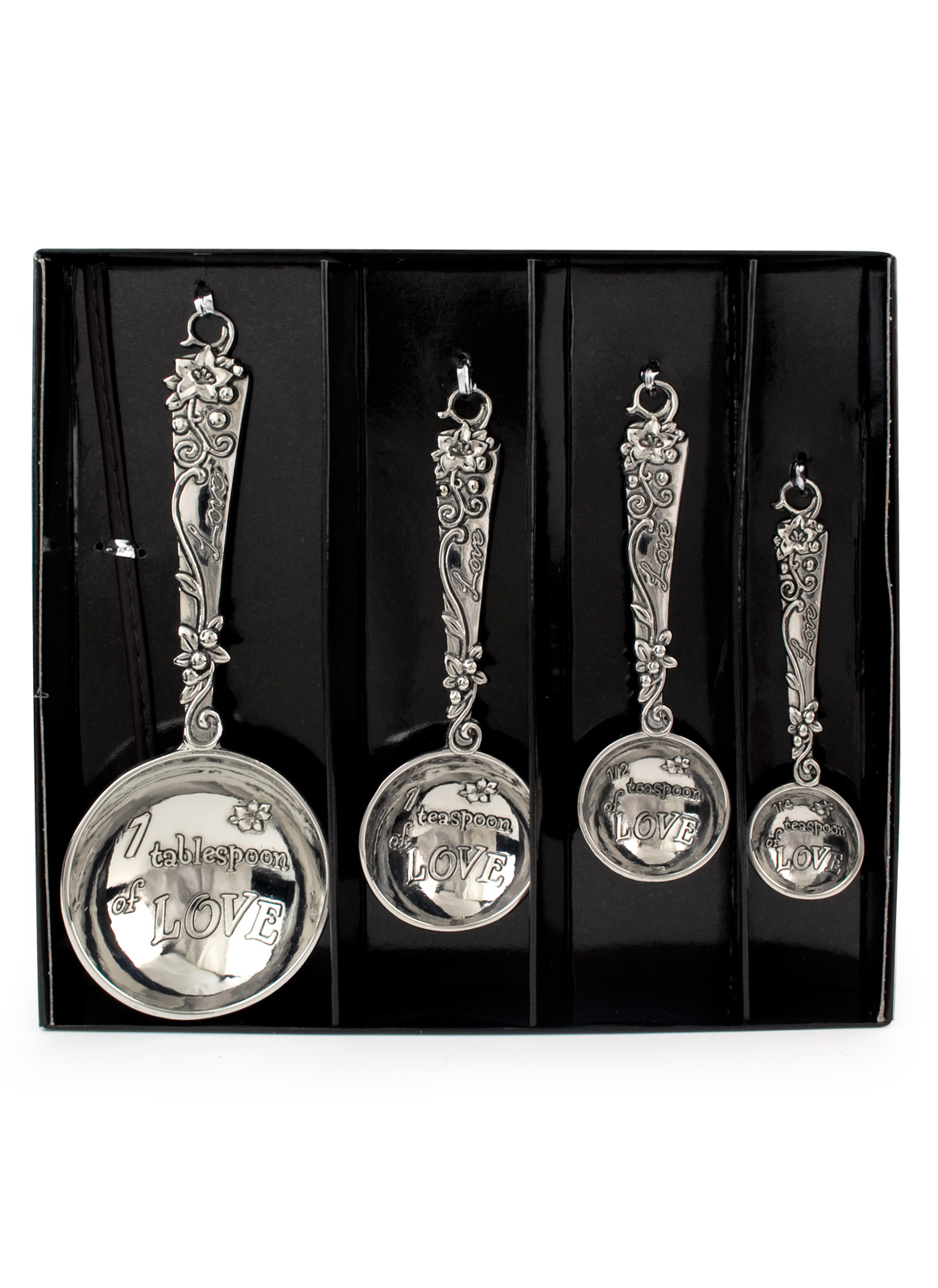 Measure Spoons Polished Metal make a unique Gift Set of 4 Love