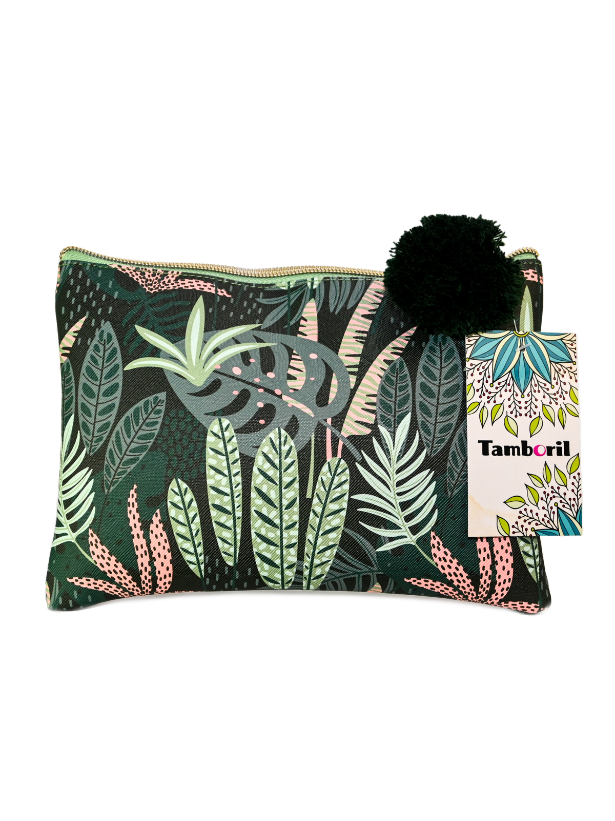 Quality Travel Cosmetic Bag Fern with Green Pom Pom