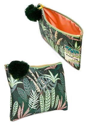 Quality Travel Cosmetic Bag Fern with Green Pom Pom