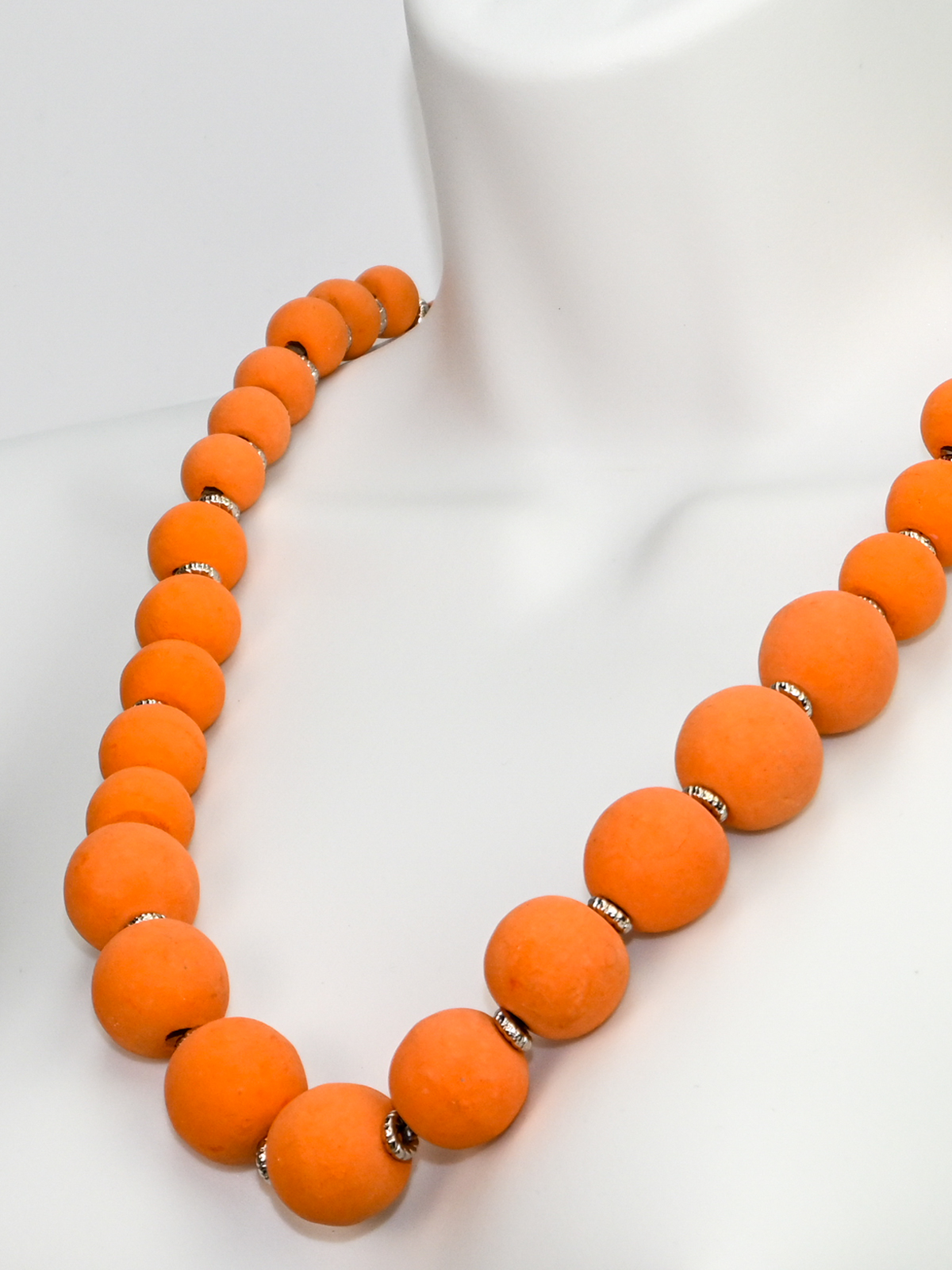 Pastel Wooden Chunky Beaded Necklace Tangerine
