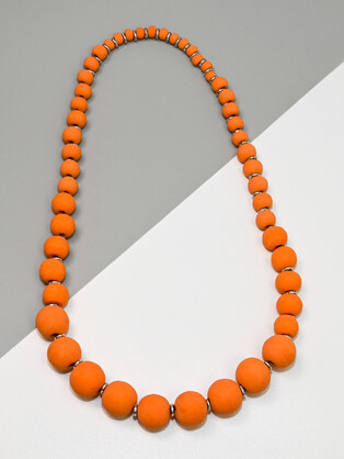 Pastel Wooden Chunky Beaded Necklace Tangerine