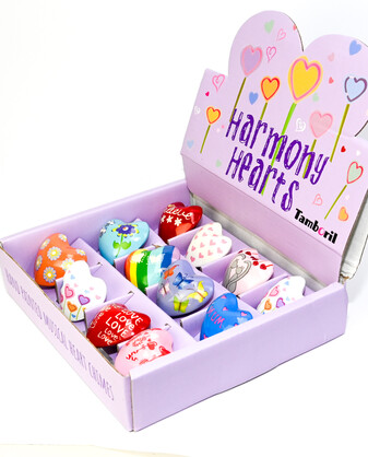 Jingle Paperweight Painted Hearts Box of 12 Assorted Colourful New Designs