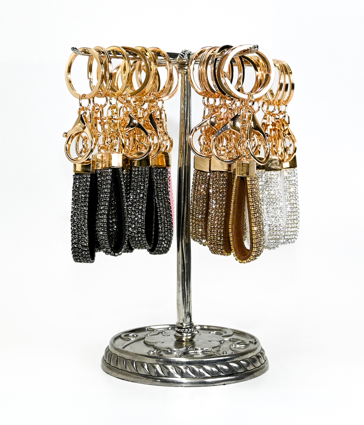 Crystal Bling Daimante keyring bag charm pack with display stand 20Pce 4 colours