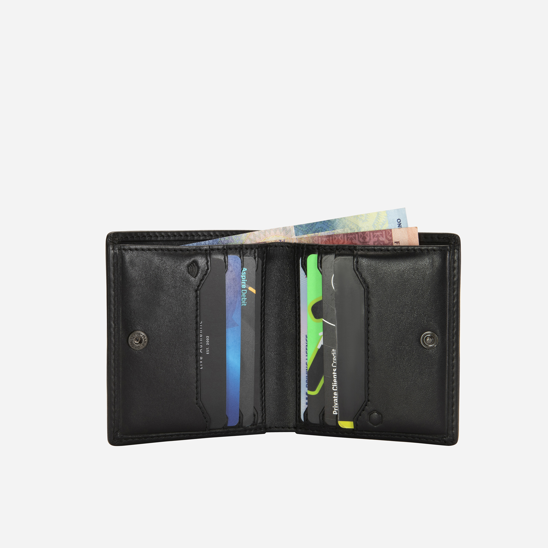 Norweigian Slim Billfold Card Holder With Coin, Black