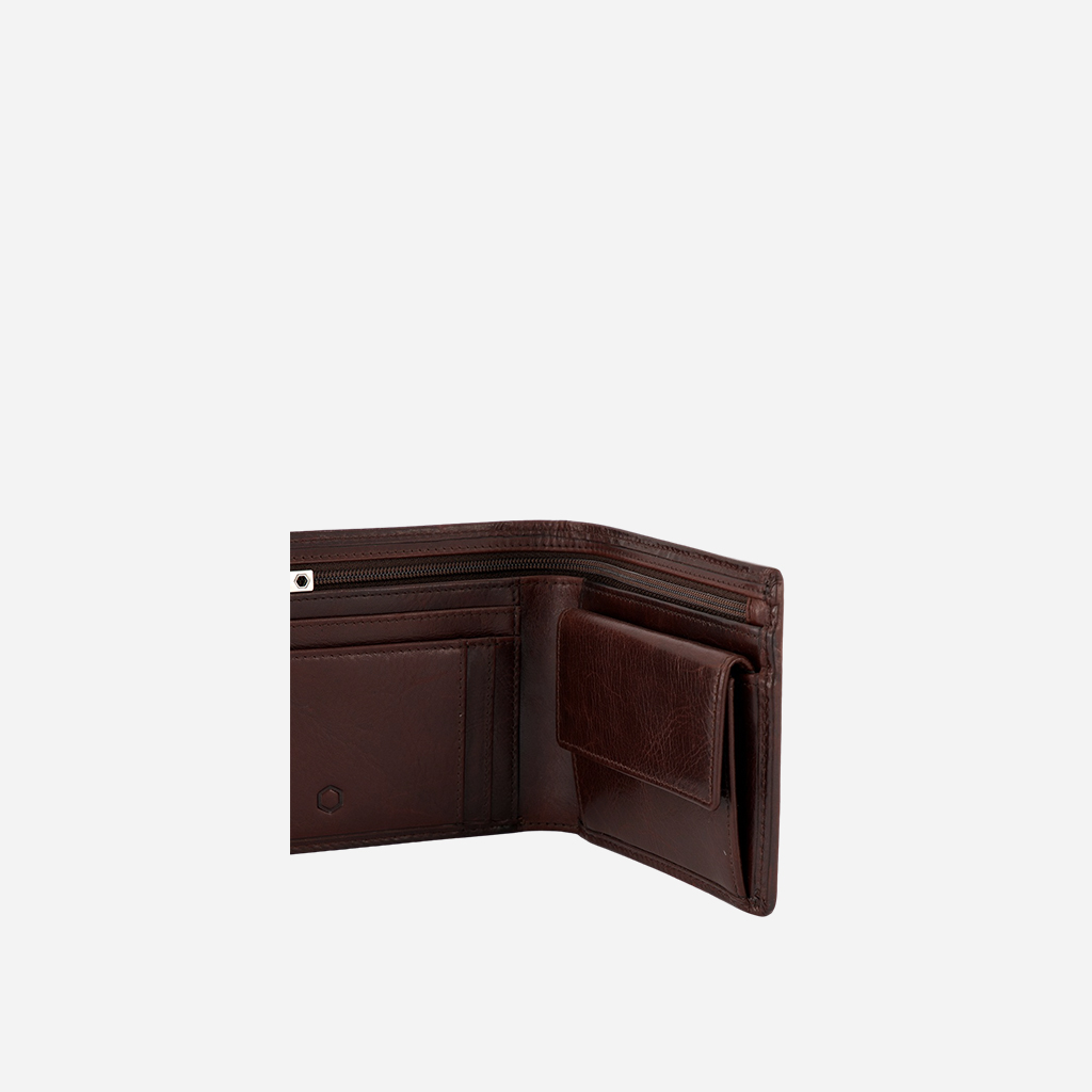 Oxford Medium Billfold Wallet With Coin, Coffee