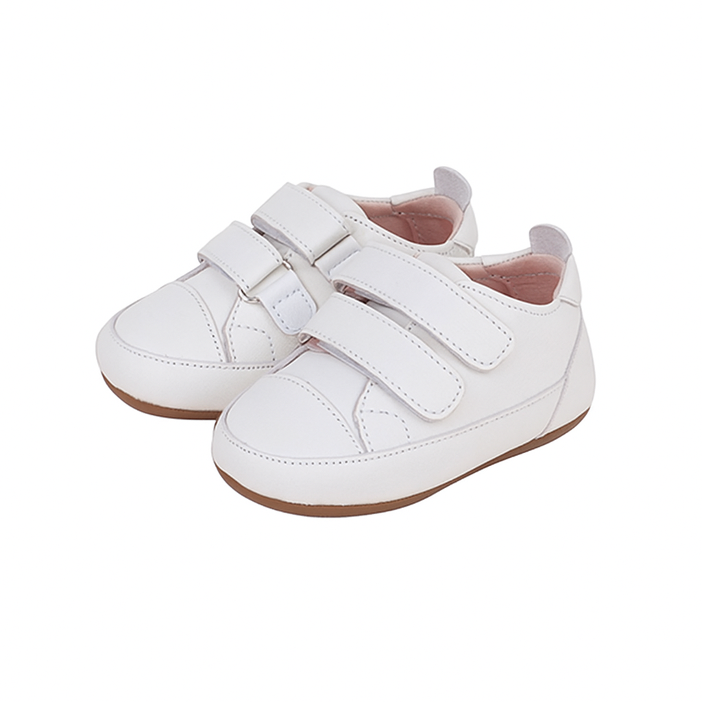 SKEANIE Tyler Trainers, White - Genuine Leather Baby & Toddler First Walker Sneakers