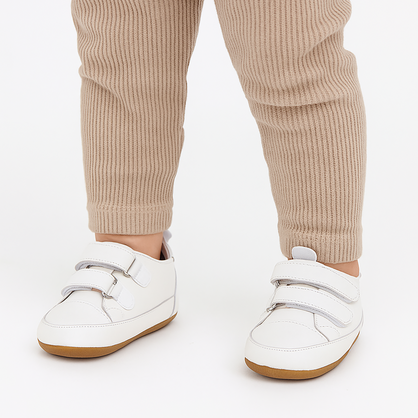 SKEANIE Tyler Trainers, White - Genuine Leather Baby & Toddler First Walker Sneakers