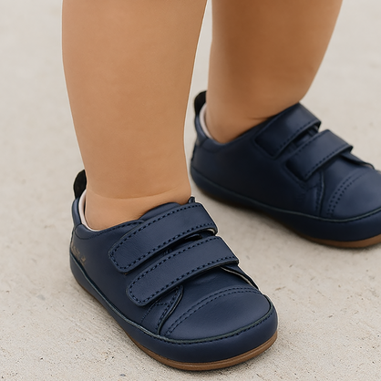 SKEANIE Tyler Trainers, Navy - Genuine Leather Baby & Toddler First Walker Sneakers