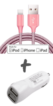CAB39 2 POINT CAR CHARGER & 1 M IPHONE CABLE