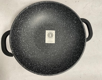 Florence Cookware Non-Stick Black Wok 32cm 5L with Marble Interior and Glass Lid.