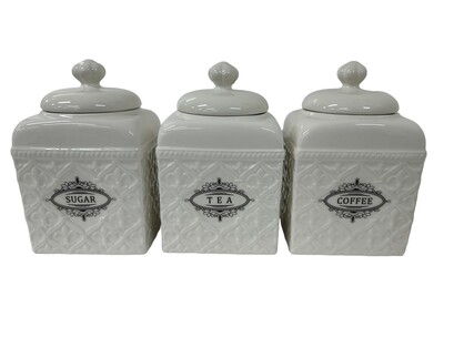 Florentina Embossed Set of Three Canister Set for Sugar, Tea and Coffee