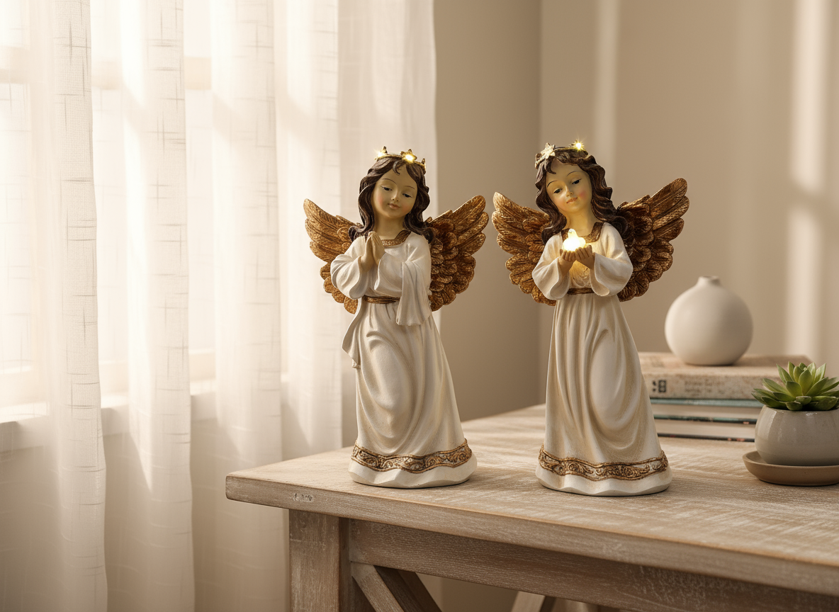 Angel of Peace: Praying Angel with Bird & Light-Up Halo Religious Keepsake