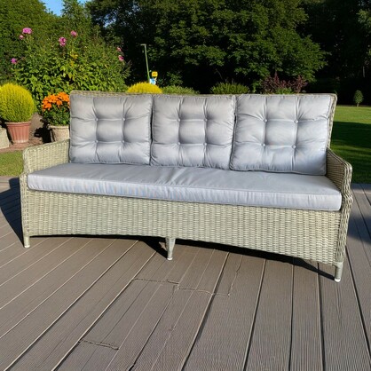 Alphington 5-Seater Outdoor Lounge & Dining Set – Aluminium Frame, Wicker, Blue Cushions