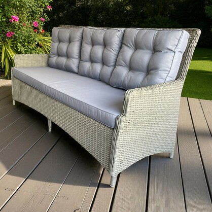 Alphington 5-Seater Outdoor Lounge & Dining Set – Aluminium Frame, Wicker, Blue Cushions