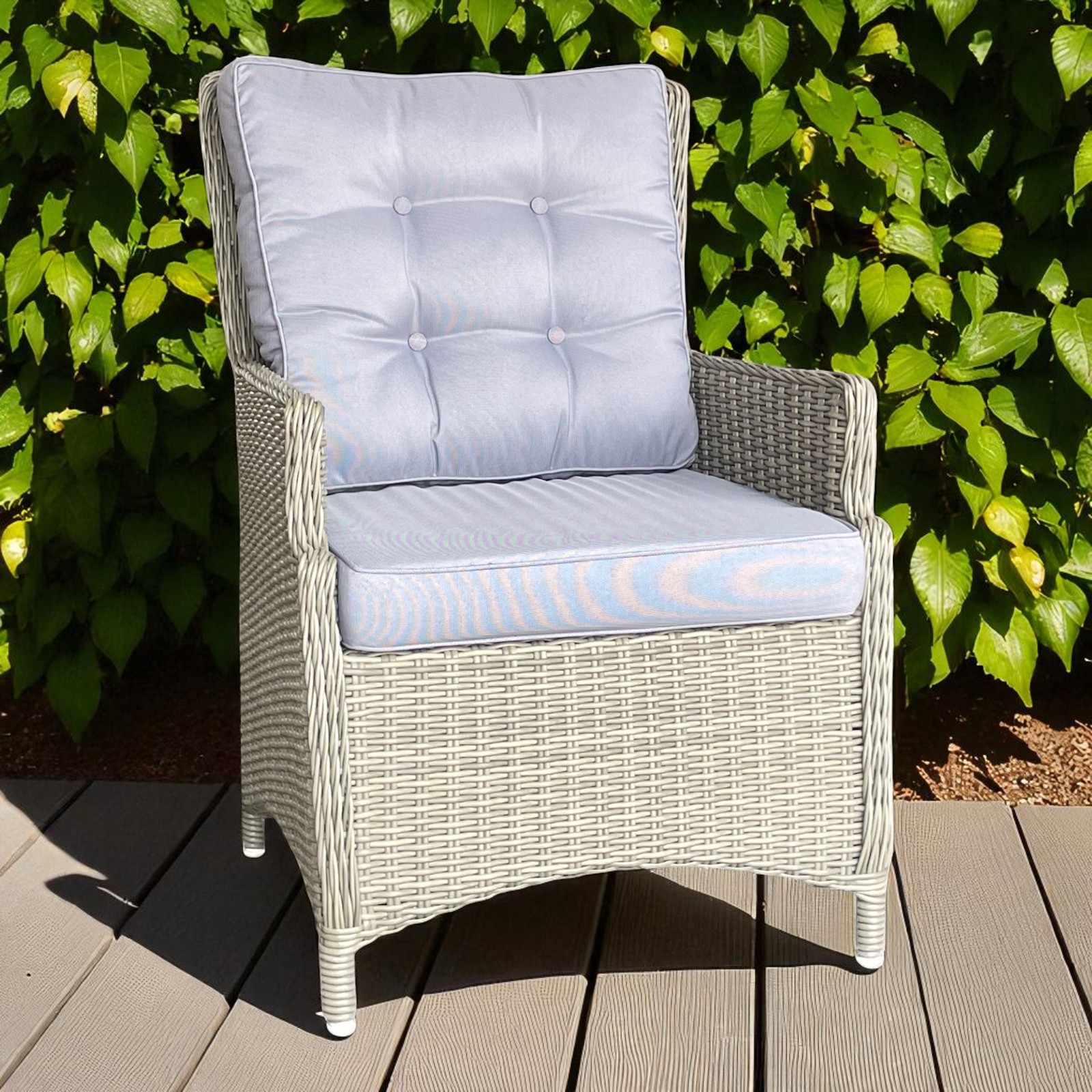 Alphington 5-Seater Outdoor Lounge & Dining Set – Aluminium Frame, Wicker, Blue Cushions